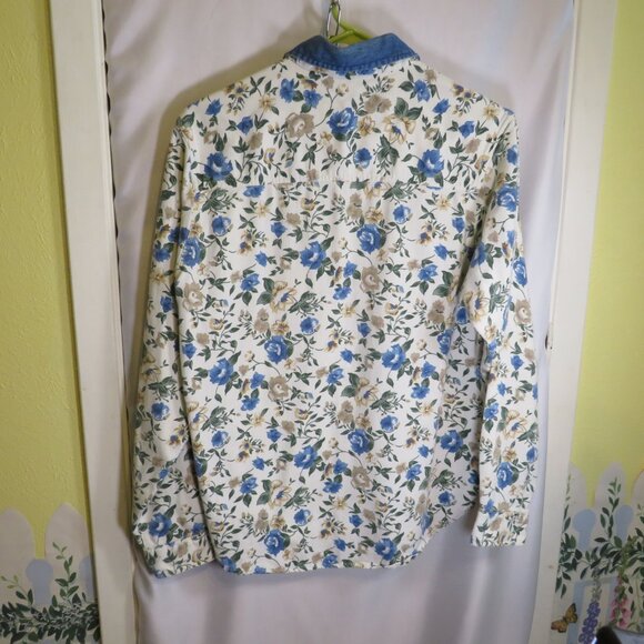 Vintage Casey & Max 100% cotton Floral Corduroy w Denim Collar - Picture 2 of 7